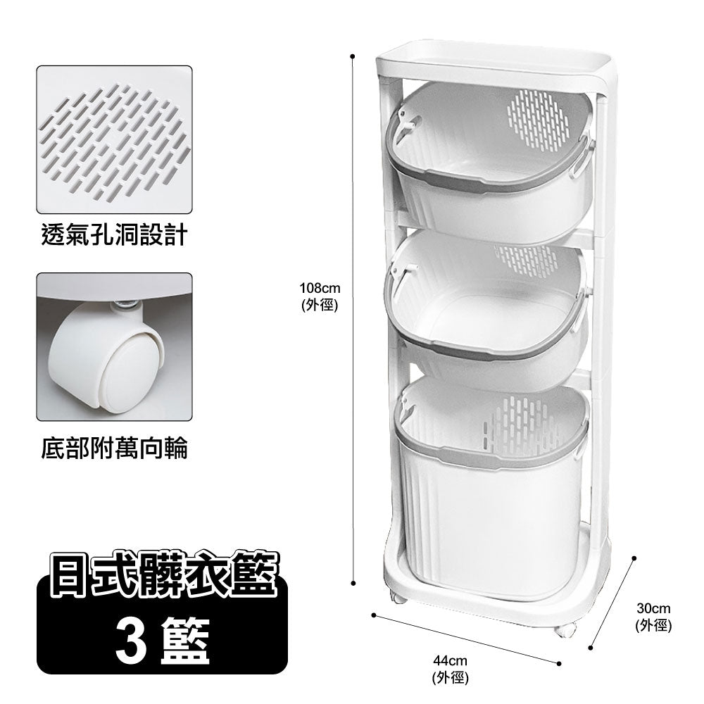 Rolling Laundry Organizer 3-Tiers