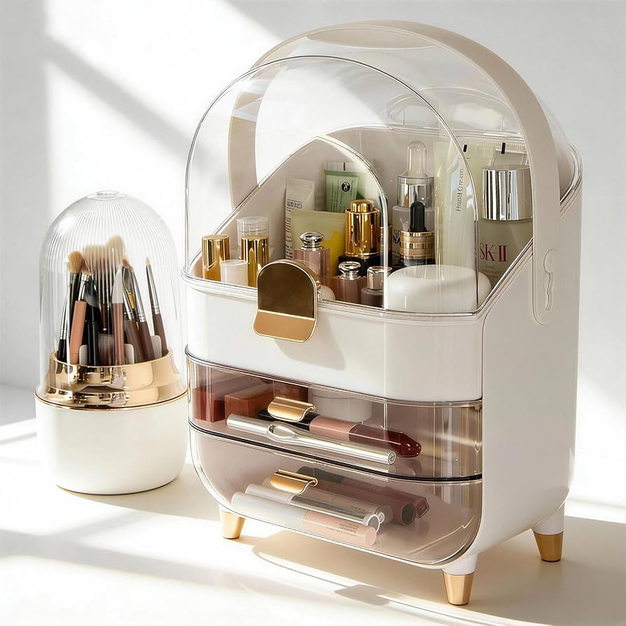 White and Clear Plastic Cosmetic Organizer Set
