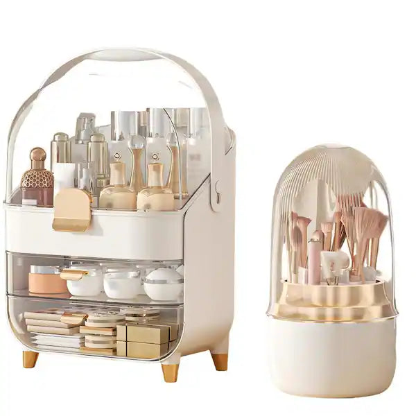 White and Clear Plastic Cosmetic Organizer Set
