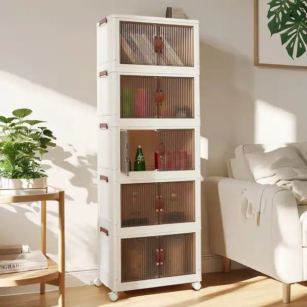 Foldable plastic storage cabinets