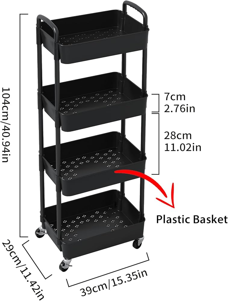 4-Tier Plastic Rolling Utility Cart