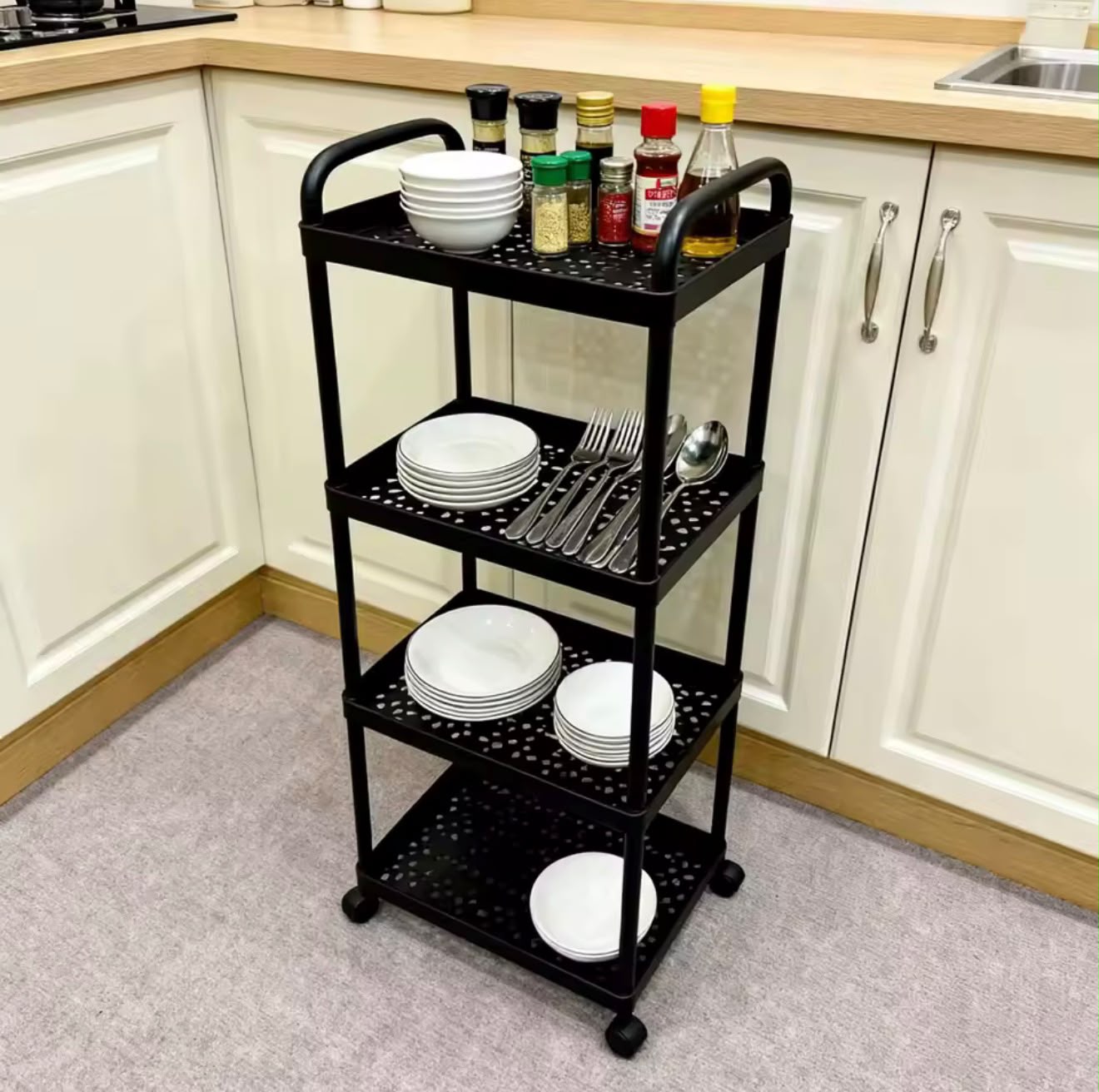 4-Tier Plastic Rolling Utility Cart