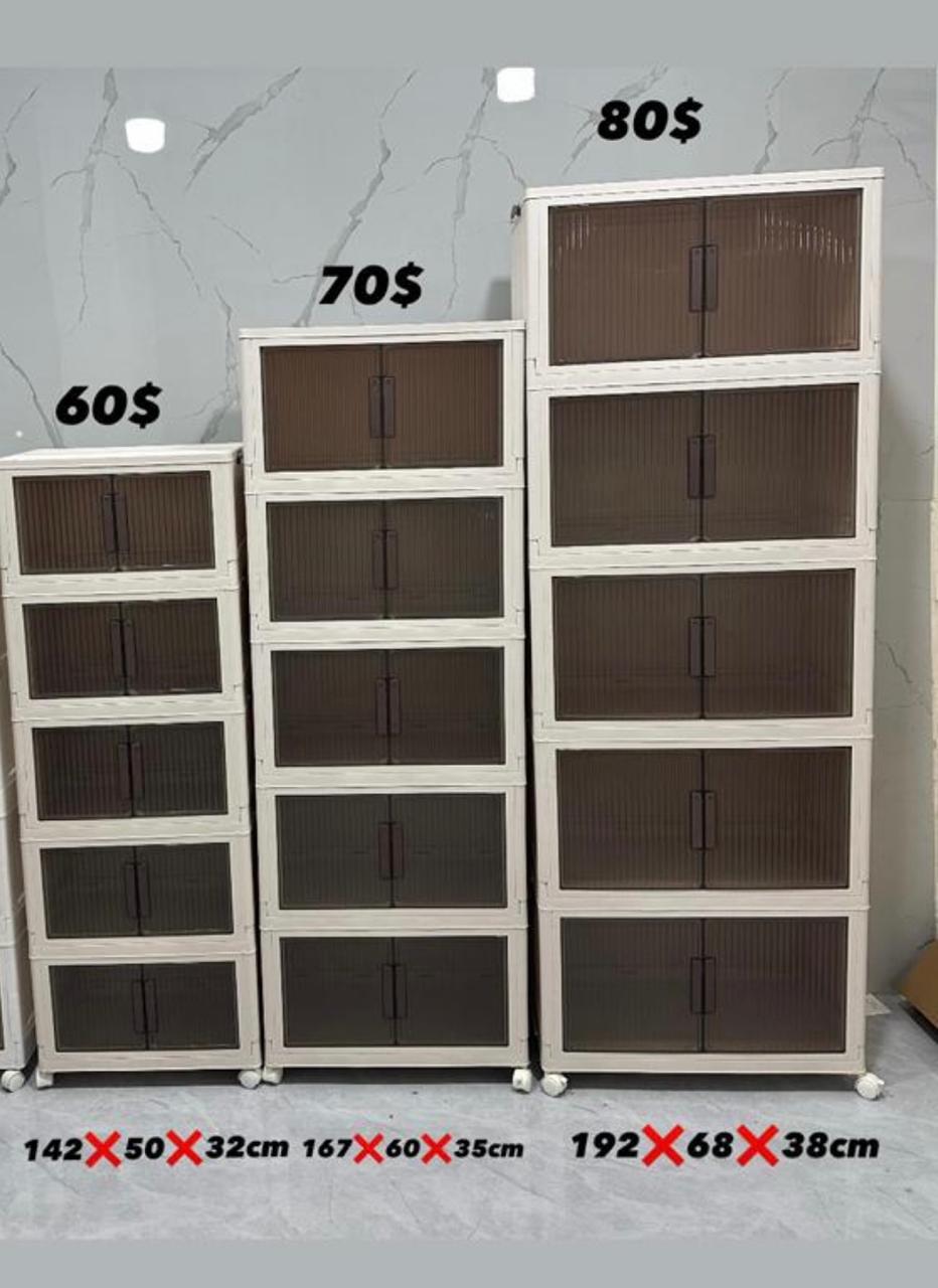 Foldable plastic storage cabinets