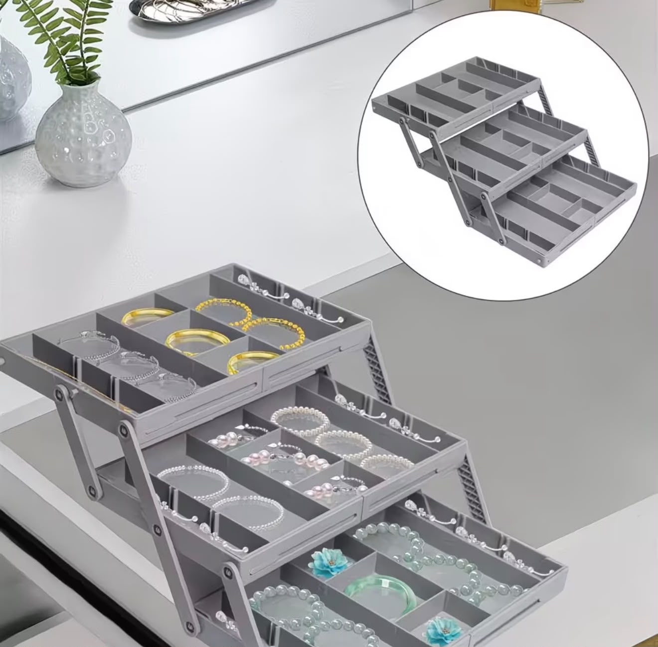 Expandable & Foldable Vanity Organizer Tray 3-Tier