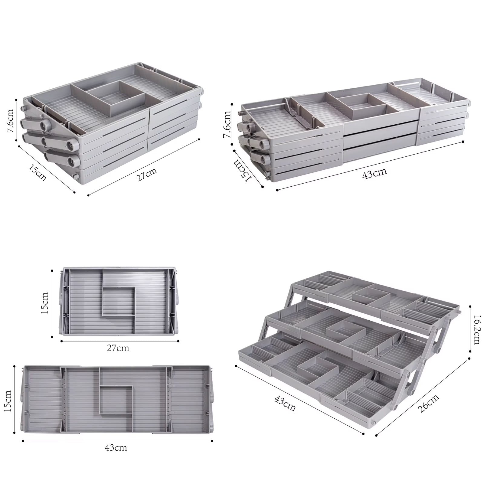 Expandable & Foldable Vanity Organizer Tray 3-Tier