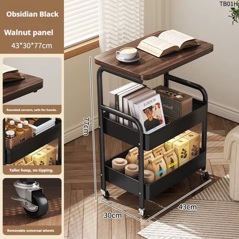 Rolling Cart with Wooden Tabletop & Mesh Baskets
