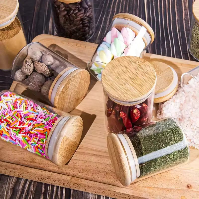 Glass Containers With Bamboo Lids 12 pieces